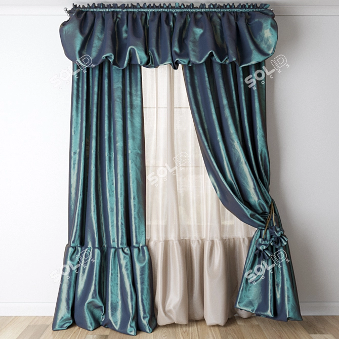 Elegant Taffeta Curtain with Tiebacks 3D model image 1