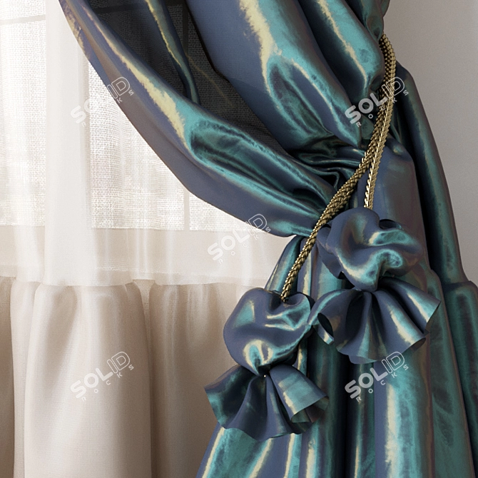 Elegant Taffeta Curtain with Tiebacks 3D model image 2