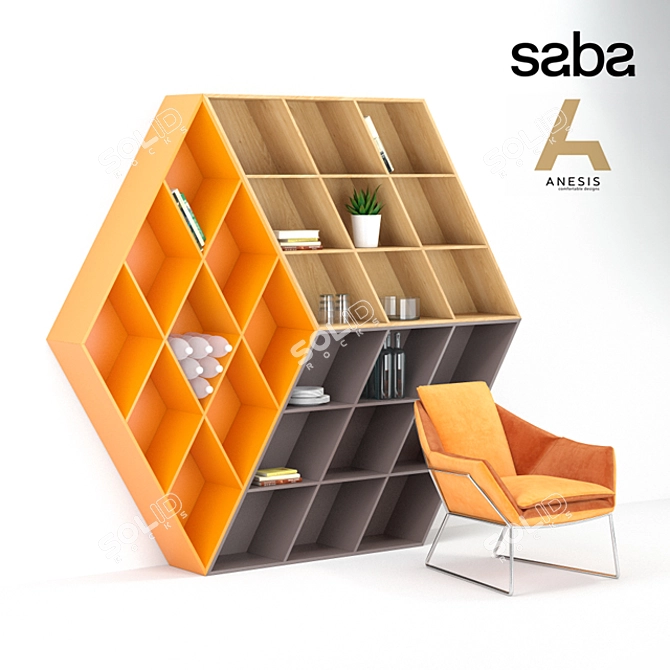 Modern Charm: RUBIKA Bookcase & NEW YORK Armchair 3D model image 1