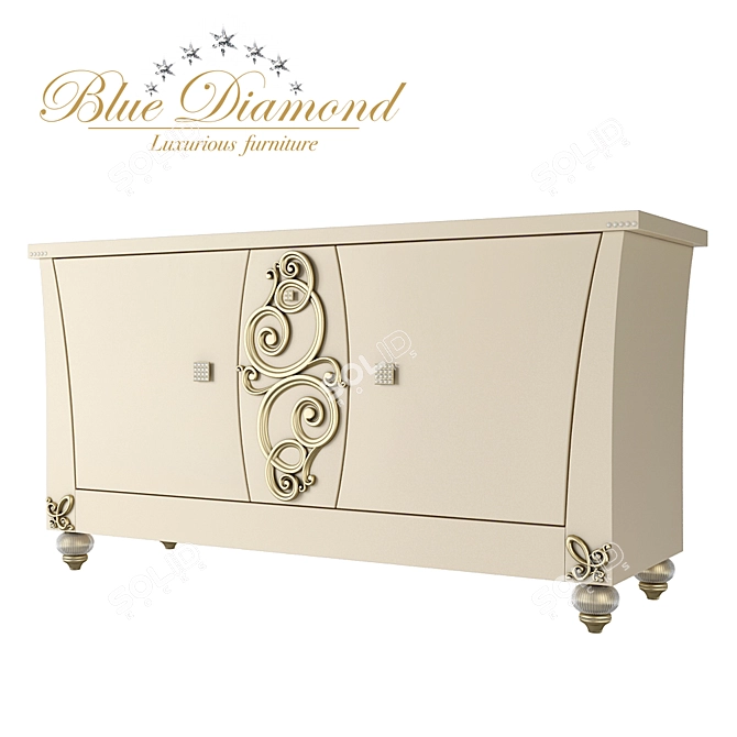 Elegant Blue Diamond Buffet with Carved Elements 3D model image 1