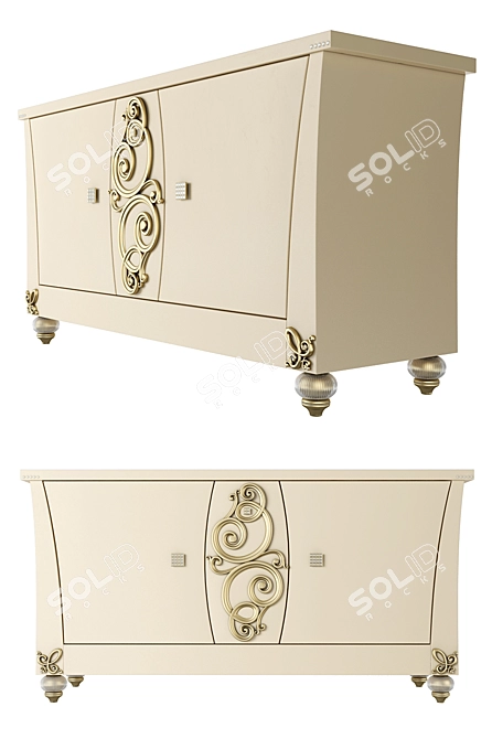 Elegant Blue Diamond Buffet with Carved Elements 3D model image 2