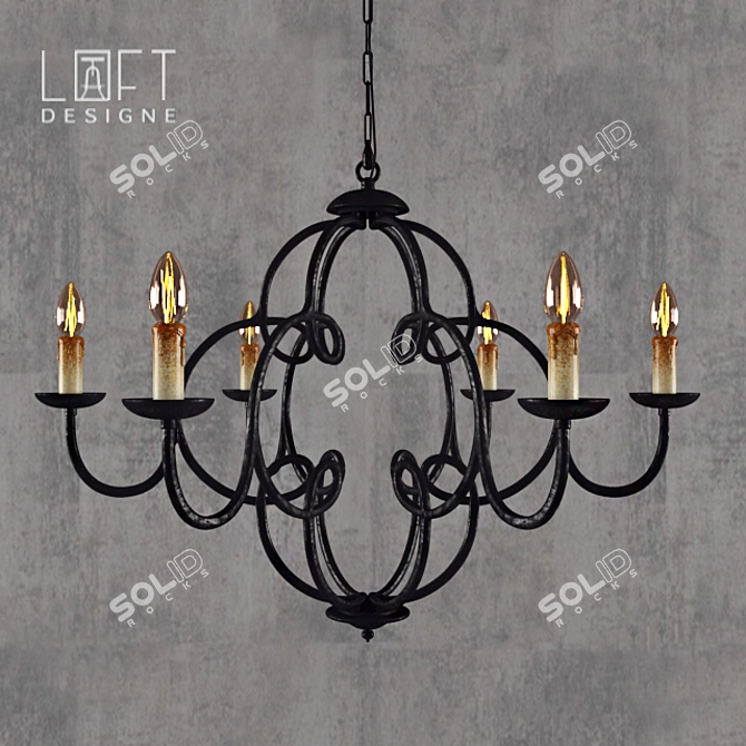 LOFT 1147 Chandelier - Metal, 6 Lights, 70cm Height, 82cm Diameter 3D model image 1