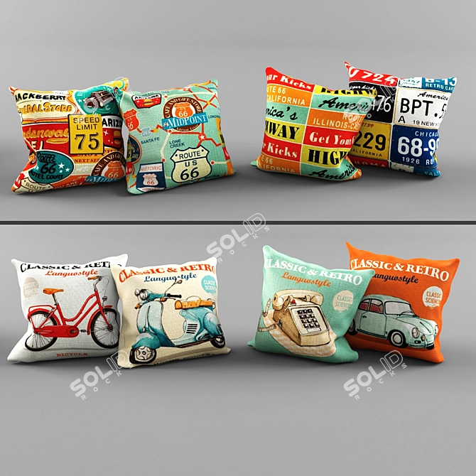 Vintage Vibes: Classic & Retro Route 66 Pillows 3D model image 2