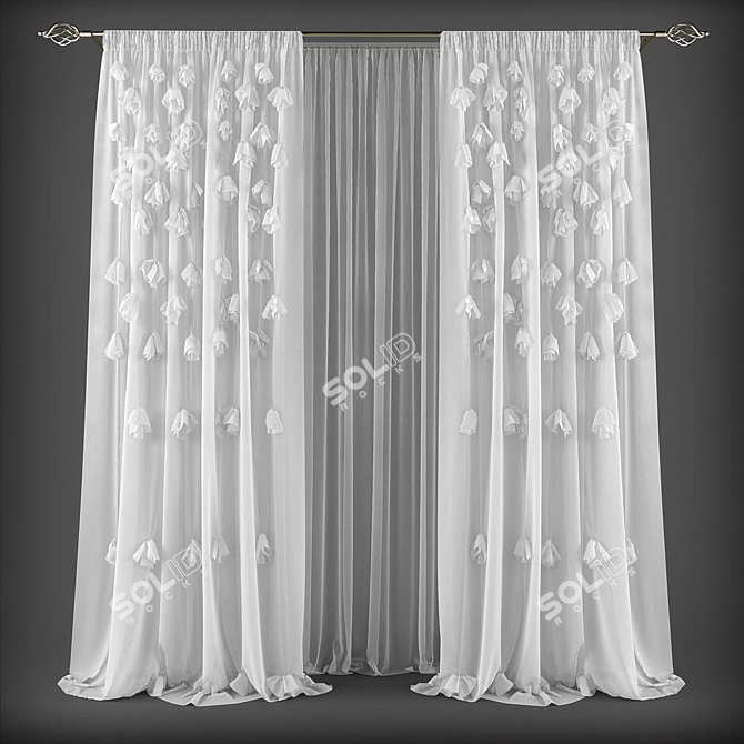 Elegant Window Drapes 3D model image 1