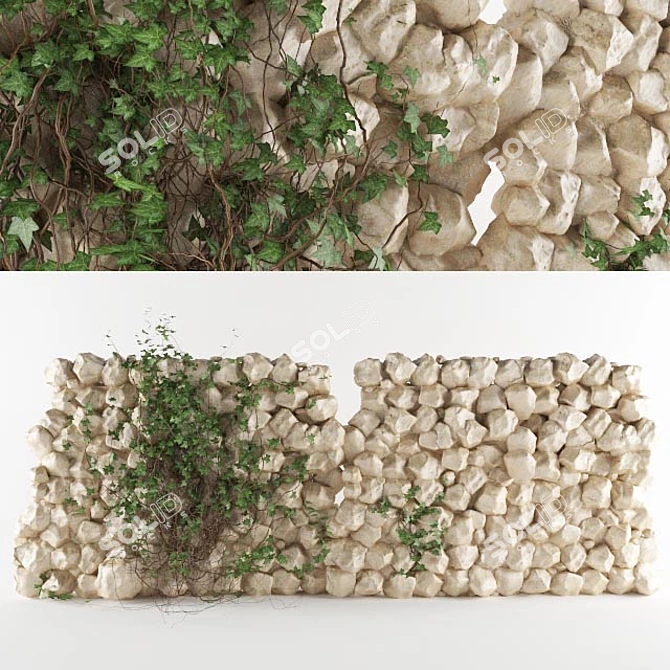 Ivy-Adorned Sandstone Wall 3D model image 1