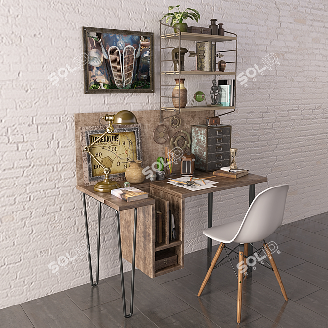 Industrial Steampunk Table Set 3D model image 1