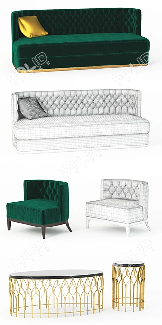 Luxury Art Deco Velvet Furniture Set 3D model image 2