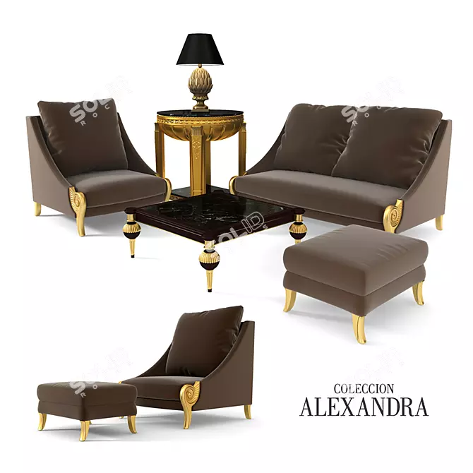 Luxury Furniture Set: Troya Sofa, Benet Coffee Table, Elegant Pedestal, Pina Iluminacion Lamp 3D model image 1