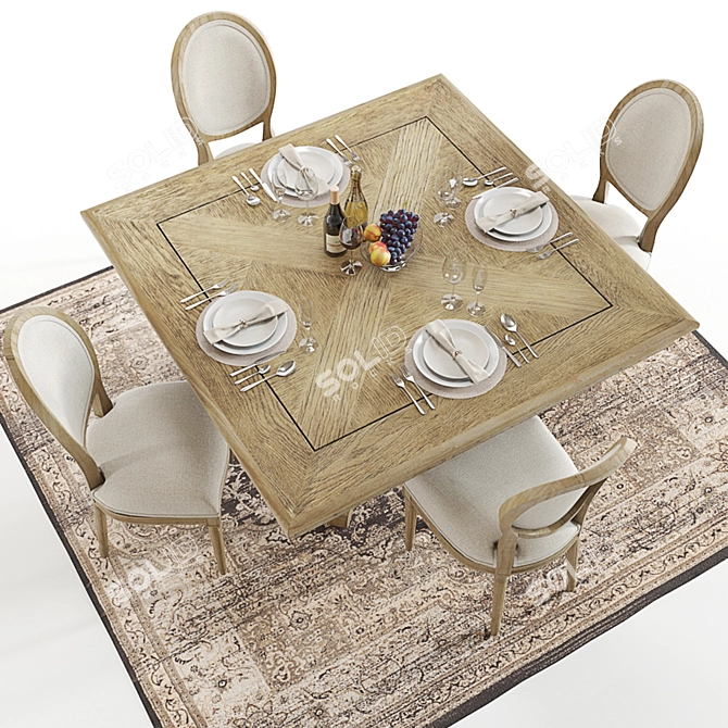 Elegant Chateau Belvedere & Louis Dining Set 3D model image 2