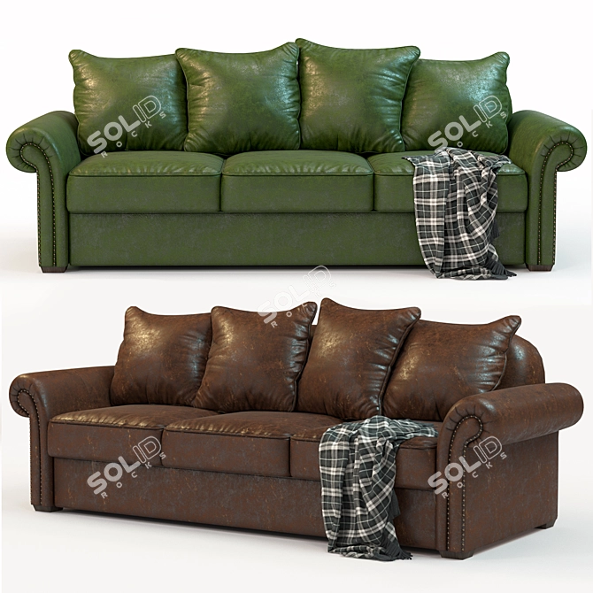 Classic English Style Leather Sofa - 3 Colors 3D model image 1