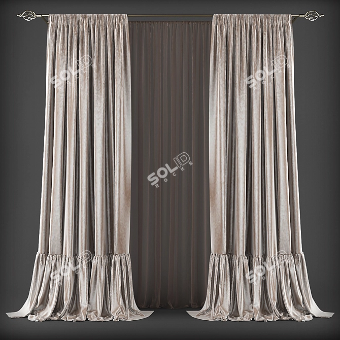 Elegant Window Drapes 3D model image 1