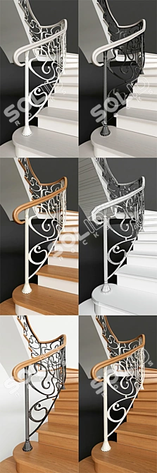 Elegant Wrought Iron Staircase 3D model image 2