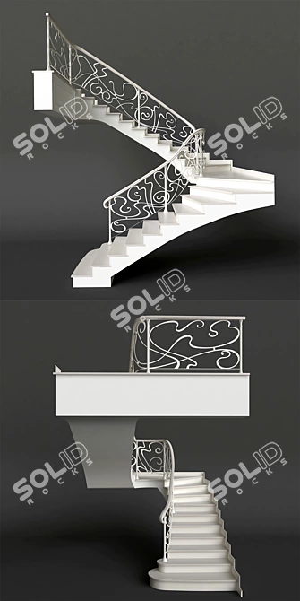 Elegant Wrought Iron Staircase 3D model image 3