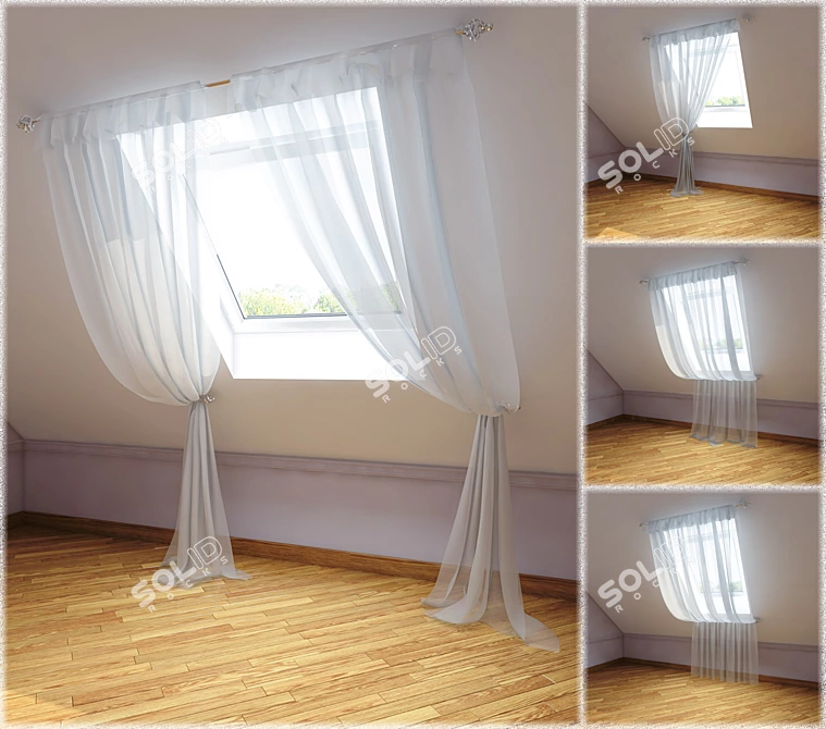 Mansard Window Tulle: 4 Variants 3D model image 3