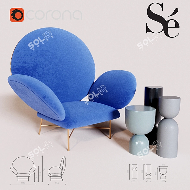 Sé Collections Stay Armchair & Time Piece Ceramic 3D model image 1