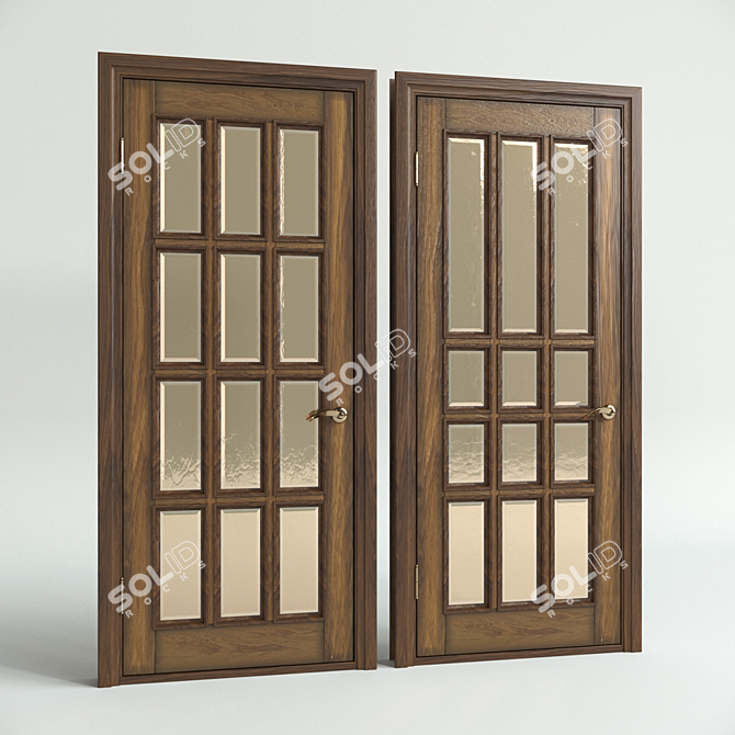 Elegant Wooden Doors with Glass 3D model image 1