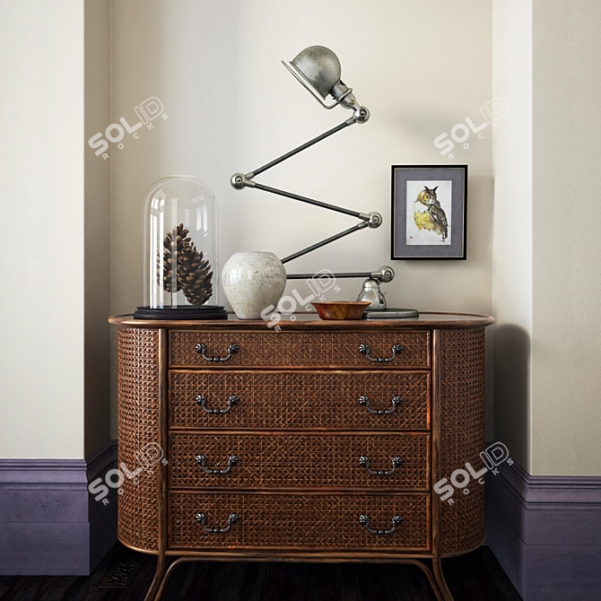  Rustic Rattan Chest Drawers 3D model image 1