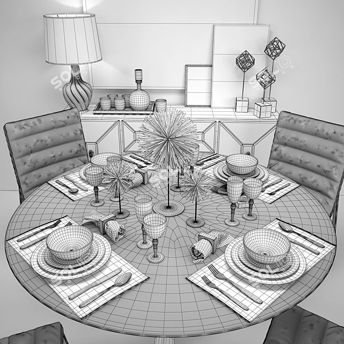 Modern Costa Dining Set 3D model image 3