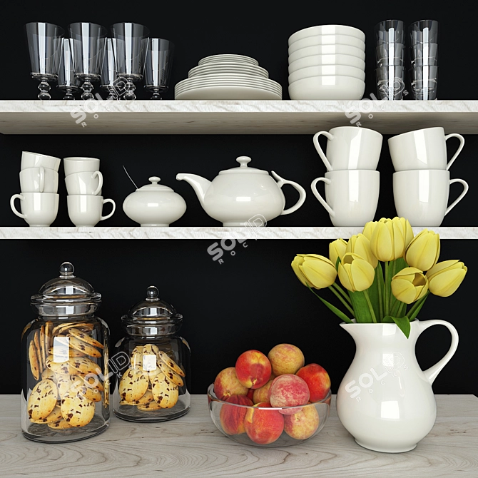 Kitchen Bliss Decor Set: Cookware, Vases, and Floral Pitcher 3D model image 1