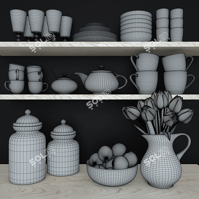 Kitchen Bliss Decor Set: Cookware, Vases, and Floral Pitcher 3D model image 2