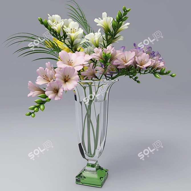 Bohemia's Colorful Freesia Bouquet 3D model image 1