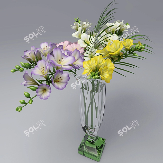 Bohemia's Colorful Freesia Bouquet 3D model image 2