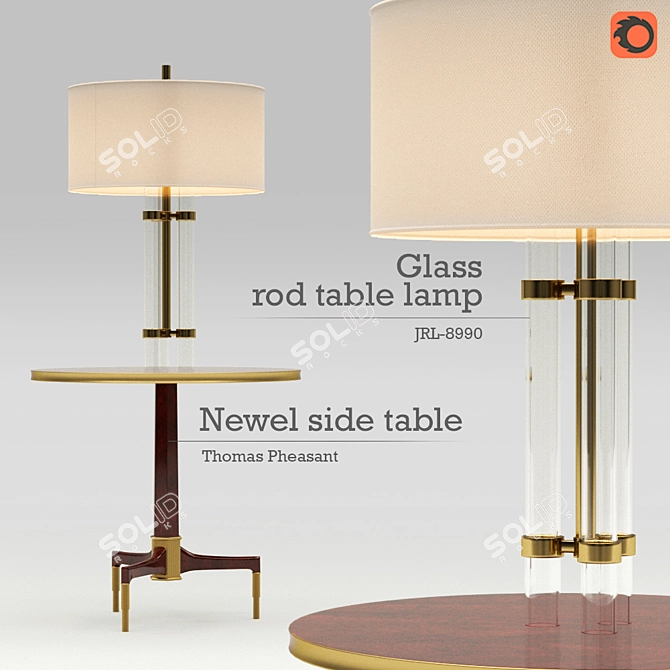 Sleek Glass Rod Lamp & Elegant Newel Side Table by Thomas Pheasant 3D model image 1