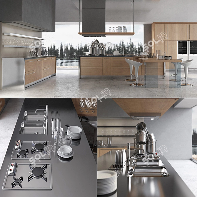 Sleek Kitchen Set with Gaggenau 3D model image 3