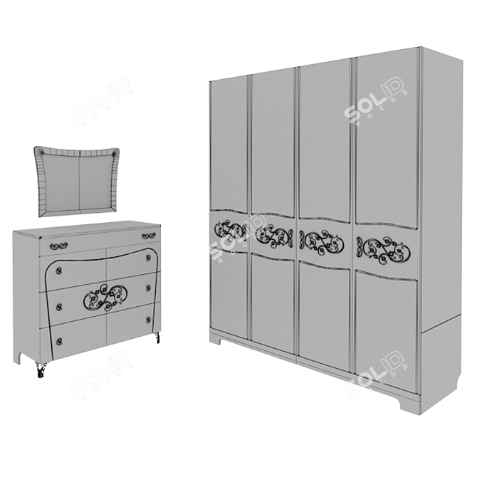 Floriana Furniture Set: Wardrobe, Dresser & Mirror 3D model image 3