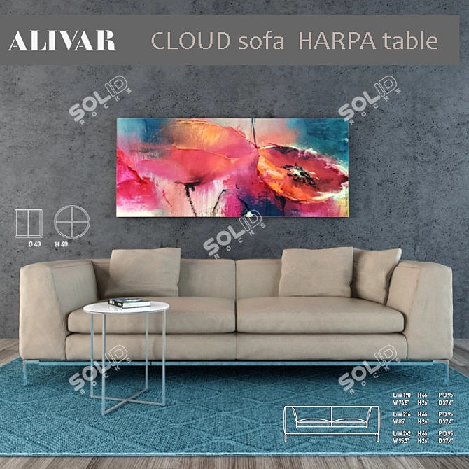 Elegant ALIVAR Cloud Sofa Set 3D model image 1