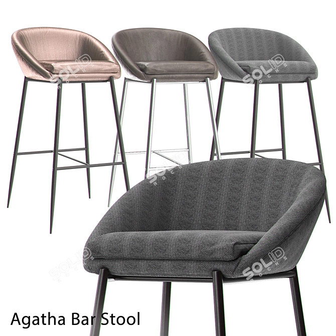 Elegant Agatha Bar Stool 3D model image 1