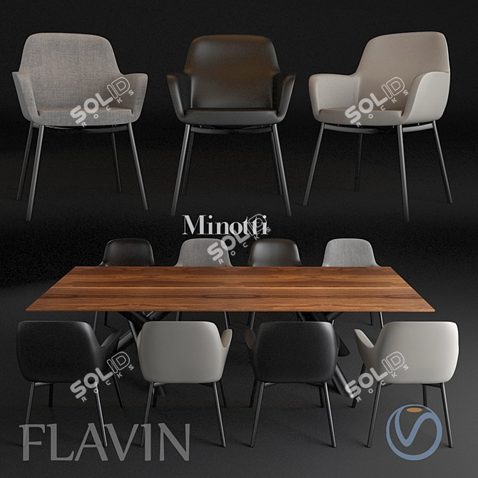 Elegant Flavin Chair & Vandyck Table 3D model image 1