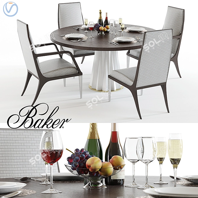 Elegant Baker Dining Set 3D model image 1