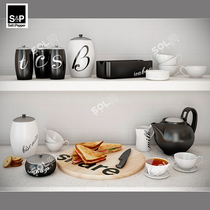 Deluxe Tea Set with Sandwiches and Cookies 3D model image 1