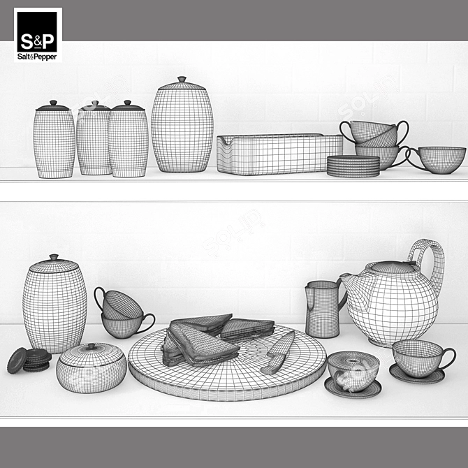 Deluxe Tea Set with Sandwiches and Cookies 3D model image 3