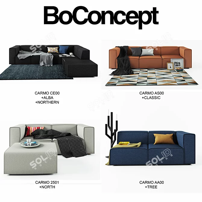 BoConcept Carmo Modular Sofa and Decor Set 3D model image 2