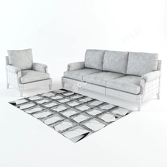 Hutton Dormand Collection: 3-Seat Sofa & Club Chair Set 3D model image 3