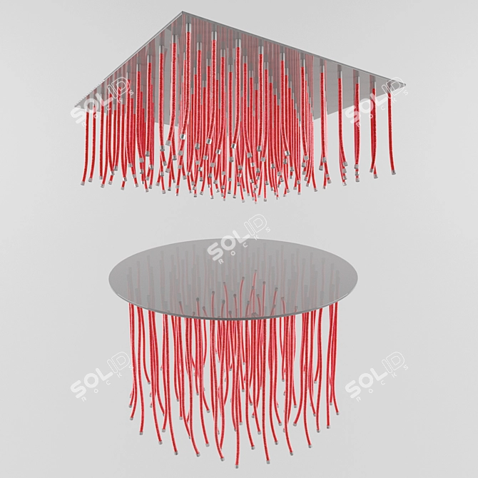 Modern Glass-Top Tables with Red Ropes 3D model image 2