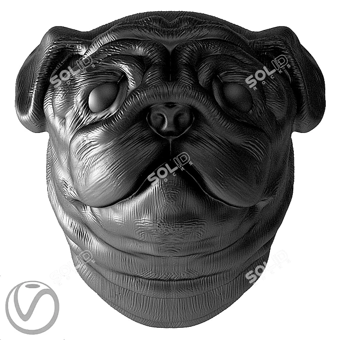 Adorable Pug Head Sculpture 3D model image 1