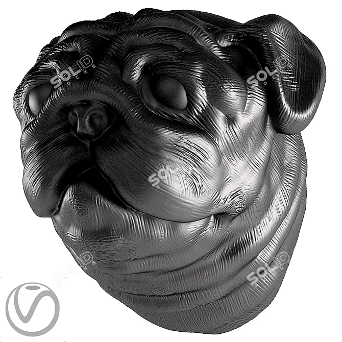 Adorable Pug Head Sculpture 3D model image 2