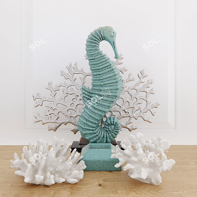 Title: Marine Elegance: Seahorse Sculpture & Coral Decor 3D model image 1