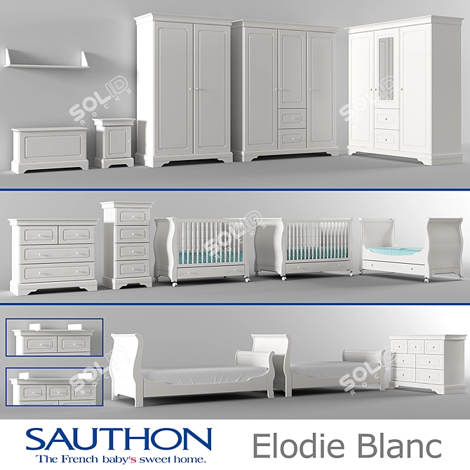 Sauthon Elodie Blanc: Complete Baby Furniture Collection 3D model image 1
