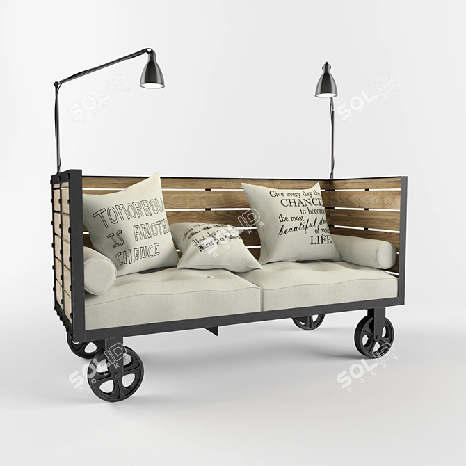 Title: Vintage Loft Sofa with Railcar Charm 3D model image 1