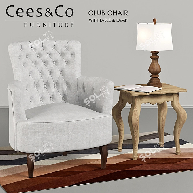 Cees&Co Club Chair Set: Chair, Table, Lamp 3D model image 1