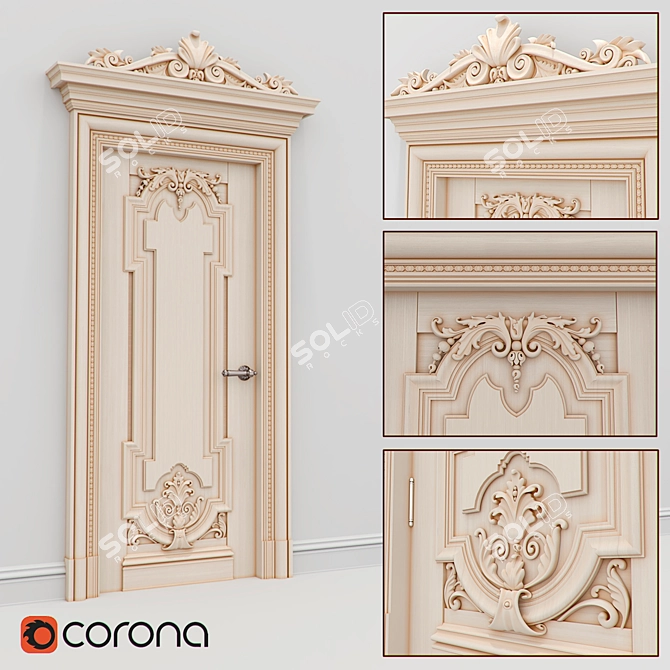 Elegant Carved Door 3D model image 1