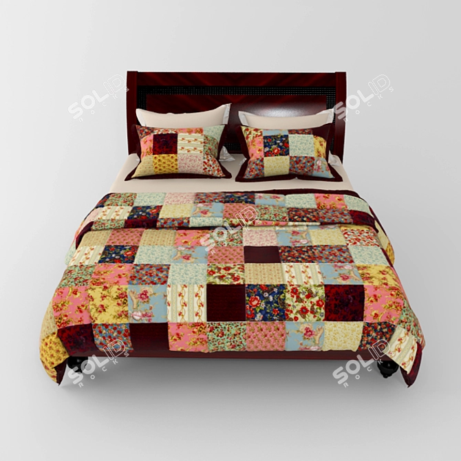 Patchwork Bed: Quilted Comfort at Your Fingertips! 3D model image 1