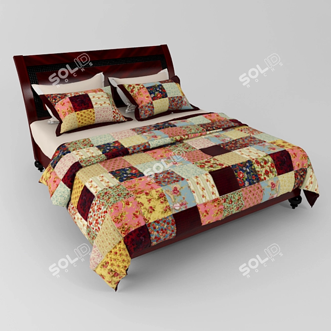 Patchwork Bed: Quilted Comfort at Your Fingertips! 3D model image 2