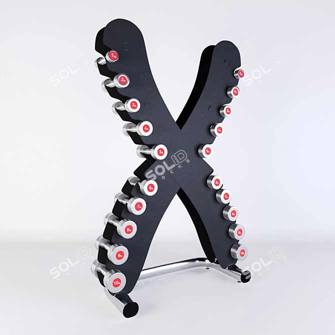 Dynamic Chrome Dumbbell Set with X-Shape Stand 3D model image 1