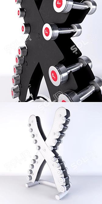 Dynamic Chrome Dumbbell Set with X-Shape Stand 3D model image 3