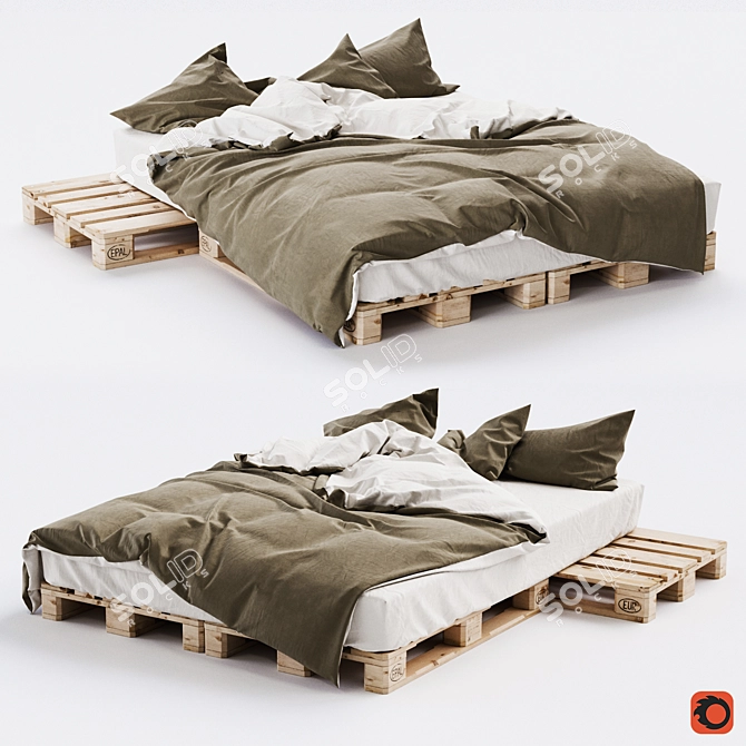 Euro Style Pallet Bed - Modernize Your Bedroom 3D model image 1